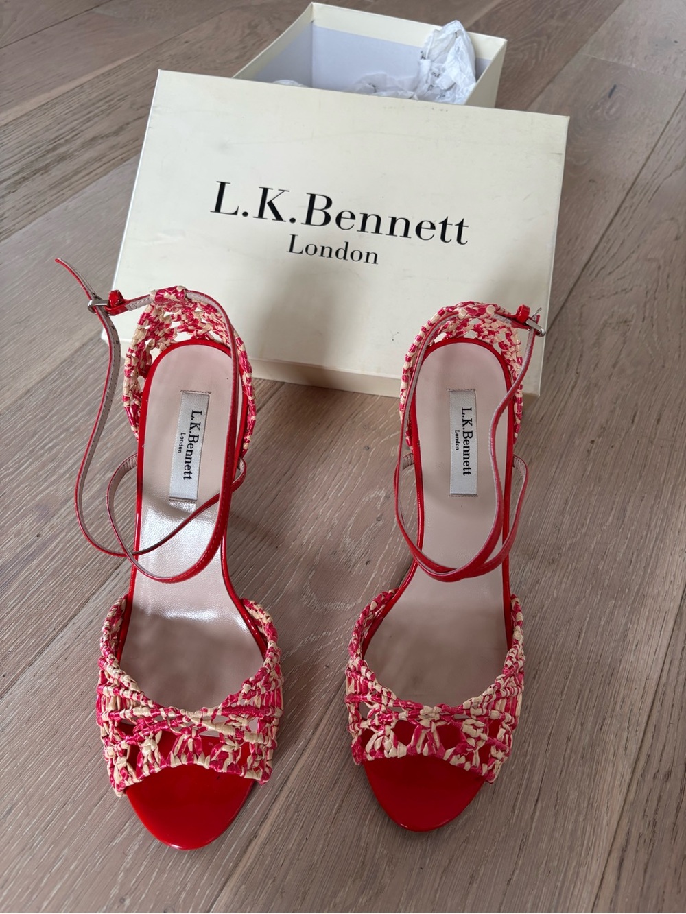 LK Bennett Red and Cream Woven Open-Toe Sandals